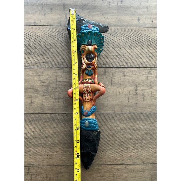 Vintage Mexican  Aztec Warrior Deity Obsidian Sacrifical Axe & Knife Gem Stones - Picture 7 of 9